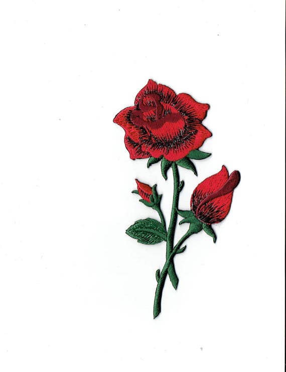 RED ROSE CROSS STITCH Iron On Patch Flowers Rose Buds Roses