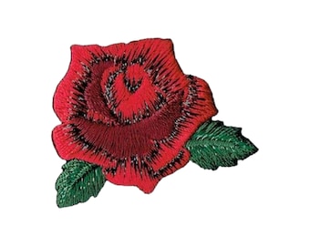Coppia di toppe ricamate a forma di rosa blu, da applicare con ferro da