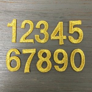1&quot; - Gold Block Numbers - Embroidered Iron on Patch