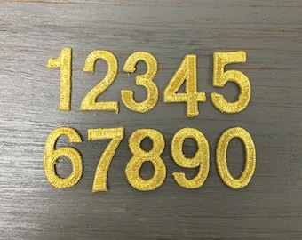 1" - Gold Block Numbers - Embroidered Iron on Patch