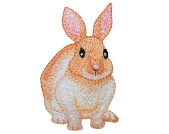 Rabbit - Hare -  Cream and Tan Bunny - Embroidered Iron on Patch