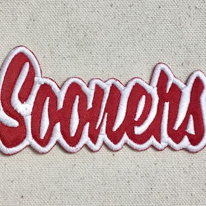 Sooners - LARGE 3x8 - Color Choice - Mascot/Team Name/Words - Iron on Applique/Embroidered Patch