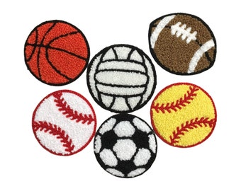 Chenille Sports Balls, Football, Soccer, Basketball, Baseball, Volleyball, Softball, Embroidered Iron on Patch