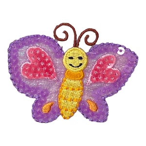 Pink and Purple Sequin Butterfly Embroidered Patch - Iron on Applique  - 156307