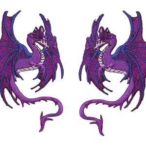 Fantasy Dragon, Purple, Facing Left or Right, Embroidered, Iron on Patch