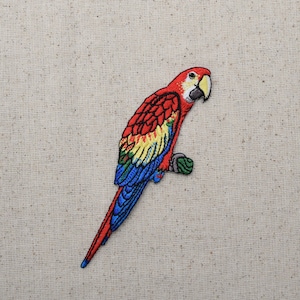 Macaw Parrot - Red, Yellow, Blue Bird - Iron on Applique - Embroidered Patch - 696505A