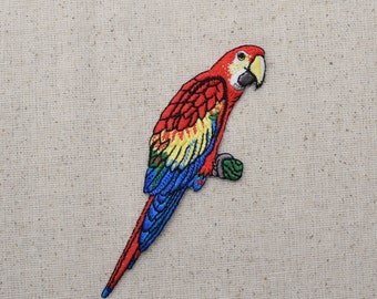 Macaw Parrot - Red, Yellow, Blue Bird - Iron on Applique - Embroidered Patch - 696505A