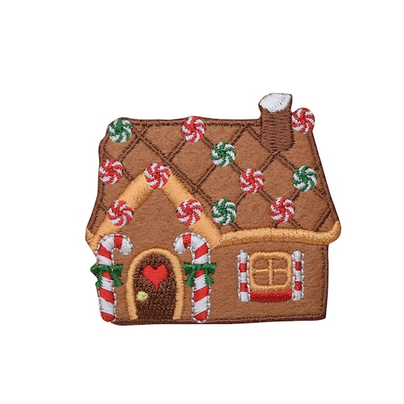 Christmas Gingerbread House - Peppermints and Candy Canes - Iron on Applique - Embroidered Patch