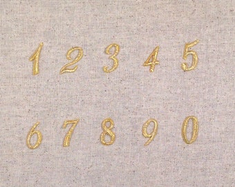 1" Script Numbers - Metallic Gold - Iron on Applique/Embroidered Patch