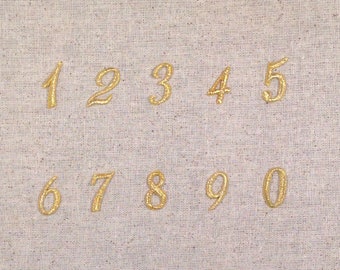 1" Script Numbers - Metallic Gold - Iron on Applique/Embroidered Patch