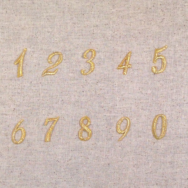 1" Script Numbers - Metallic Gold - Iron on Applique/Embroidered Patch