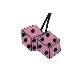 Pink Fuzzy Dice, 50's Kultur, gestickt, Aufbügler