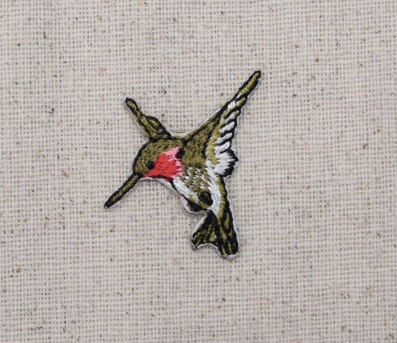 Small MINI Ruby Red Throat Hummingbird Flying LEFT or RIGHT Iron on Applique Embroidered Patch 696074 image 2