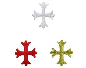 2” Patonce Cross, Fleur De Lis, Religious Cross, Iron on Patch