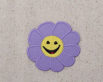 Smiling Purple Daisy Iron on Patch Embroidered
