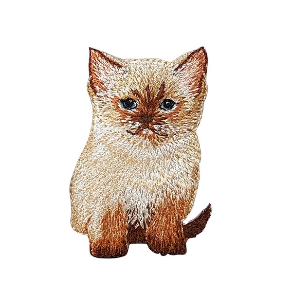 Gatito color canela, gatito siamés color crema, mascotas, parche bordado para planchar