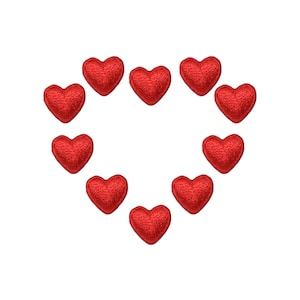 Mini Red Hearts, Mini set of 10, Embroidered, Iron on Patch