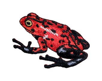 Tree Frog, Shimmery Iridescent, Red, Iron-on Patch, Embroidered Badge