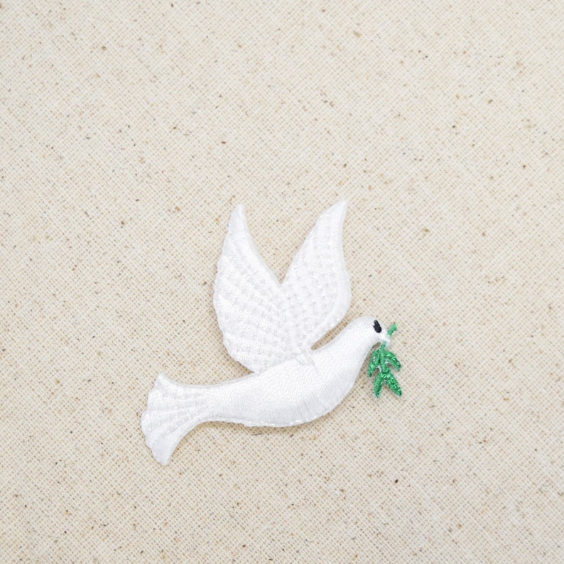 White Peace Dove Olive Branch Facing LEFT or RIGHT Iron on Applique Embroidered Patch 693823 image 2