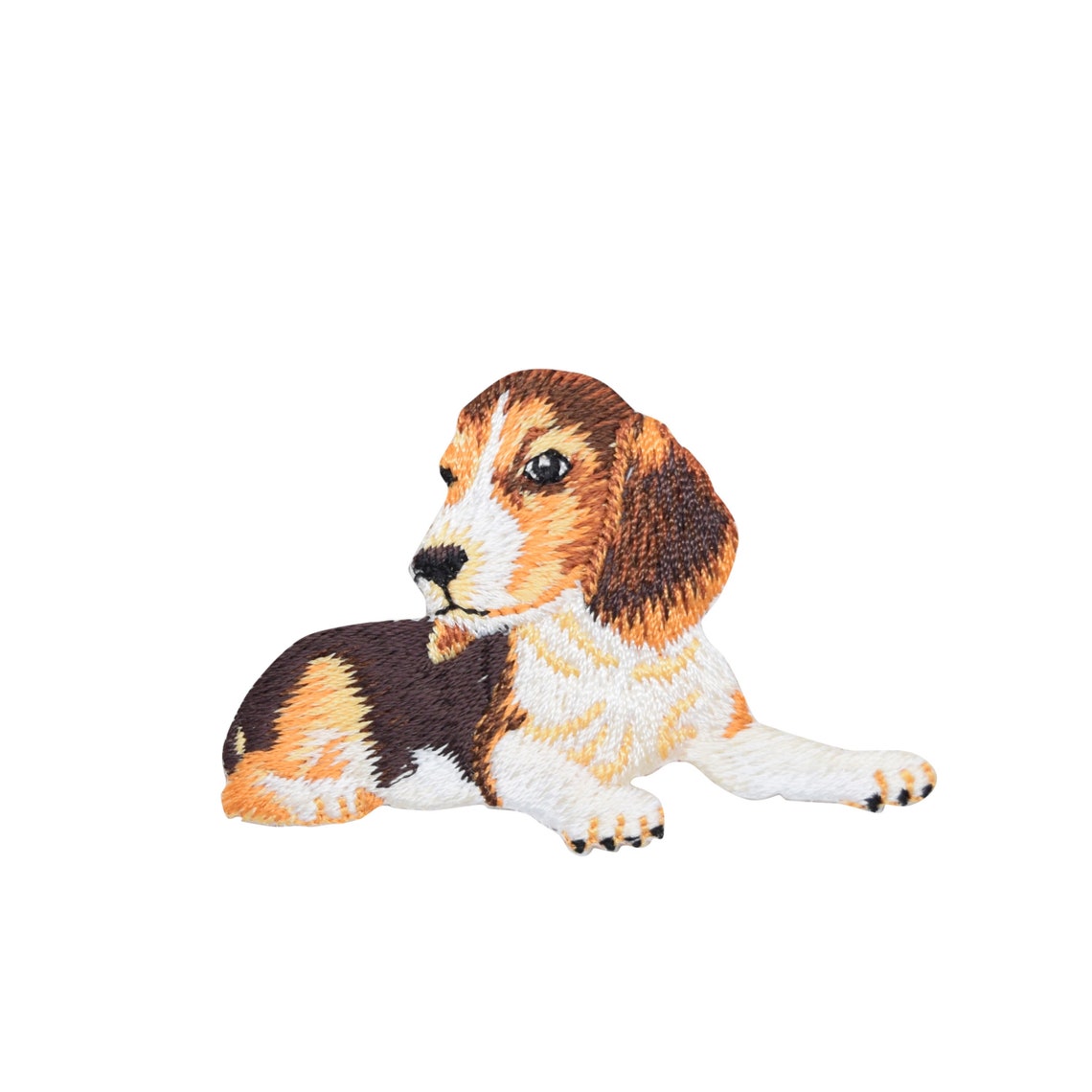 Beagle Dog Applique Patch - Laying Down Puppy Iron-On Embroidered Badge 2.5"