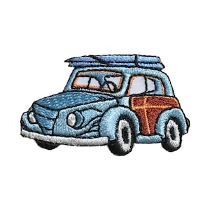 Blue Woodie Sedan - Surfboards/Beach/Surfing Woody - Wagon - Iron on Applique - Embroidered Patch - 694042-A