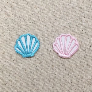 Small - Seashell - Color Choice: Aqua Blue or Light Pink - Sea Shell - Embroidered Patch - Iron on Applique - WAC052417