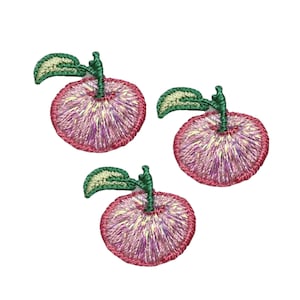 Set of 3, Mini Pink Shimmery Apple, Fruit, Food, Iron on Patch