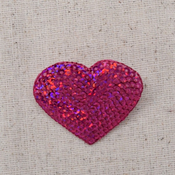 Medium Valentines Light Pink Sequin Heart Iron-On Applique//Embroidered Patch