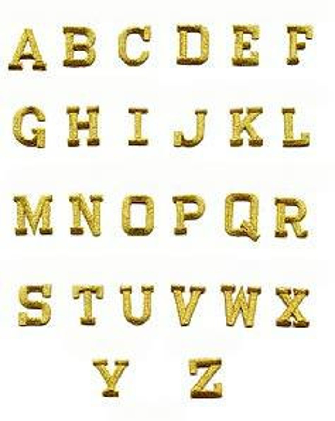Alphabet Letter - K - Color Gold - 2 inch Block Style - Iron on Embroidered Applique Patch