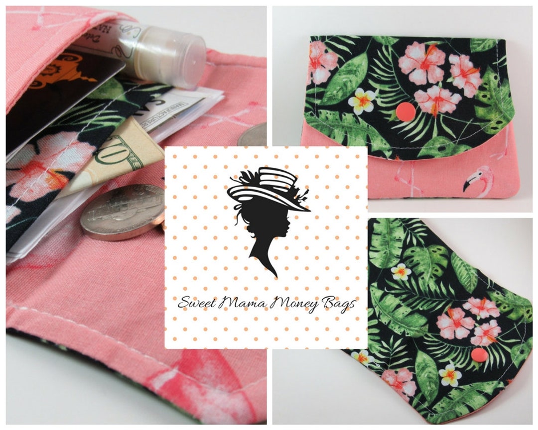 Tropical Leaves Wallet Pink Flamingo Wallet Womens Small Etsy