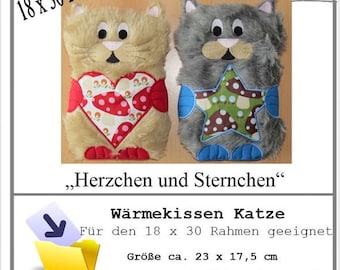 ITH Stickdatei In the Hoop Wärmekissen Körnerkissen Katze für 18 x 30 cm Rahmen Kuscheltier Cat