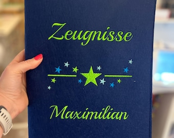 Personalisierte Zeugnismappe aus Filz hochwertig bestickt