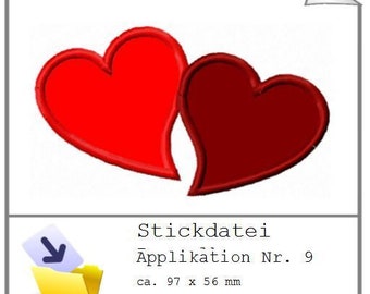 Stickdatei Applikation Doppelherz Nr. 9 Hearts Liebe Herzchen Herzen