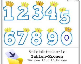 Stickdatei Serie Zahlen mit Kronen Geburtstag Applikation Kindergeburstag