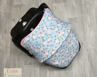 Floral CarSeat Hood, Blue  Carseat Pebble Rock Cover, Car Seat Canopy, Cabriofix Sunshade, New Baby Gift, Sun Cover, Capsule Cover Maxi Cosi