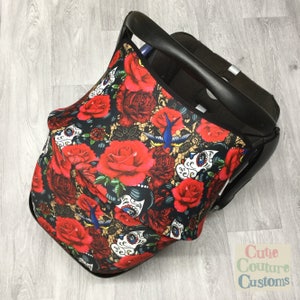 Rosen Autositz Bezug, Ersatz Sonnenhaube Cabriofix Universal Kiesel Autositz Haube, Baby Geschenk Sonnenschutz, Sugar Skull Sonnendach, neues Baby