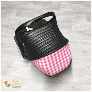 Autositzbezug mit rosa Vichy-Karo, Stoff-Sitzhaube, Cabriofix Ersatz für Autositz, Sonnensegel, neues Babygeschenk, Tragekapsel Baldachin Maxi Cosi