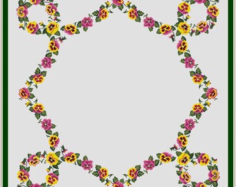 Stiefmütterchen Blumen Tischdecke Stickmuster Stickdatei Kreuzstich Stickmuster, pdf Stickmuster, Sofort download PDF