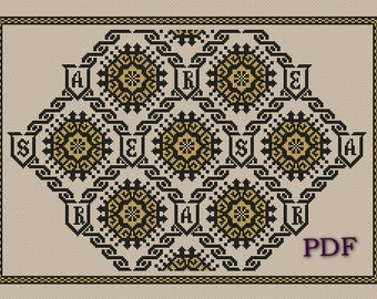 Mittelalterliche Kissenhülle Kreuzstich Stickmuster Zählmuster Europäische Textil Knoten pdf Muster, Sofortiger Download PDF