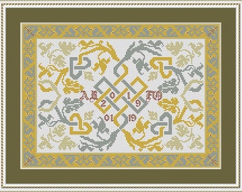 Hochzeit Sampler Lover's Knot Kreuzstichvorlage Gobelin Stickerei Nadelspitze Sofortiger Download PDF