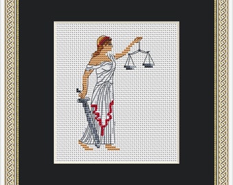 Themis – Titan Göttin des Gesetzes und der Gerechtigkeit Kreuzstichmuster, PDF Stickmuster, Sofortiger Download PDF Anwalt Anwalt Juristische Profession Card