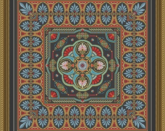 Antike Tischdecke, Teppich Quadrat Design Kreuzstich Muster Gobelin Stickerei Nadelspitze,pdf Muster, Sofortiger Download PDF