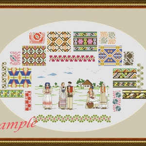 Folk traditional motifs from Yugoslavia, Scene from Yugoslavia Cross Stitch Pattern Balkan Folk Needlepoint / Instant Download PDF