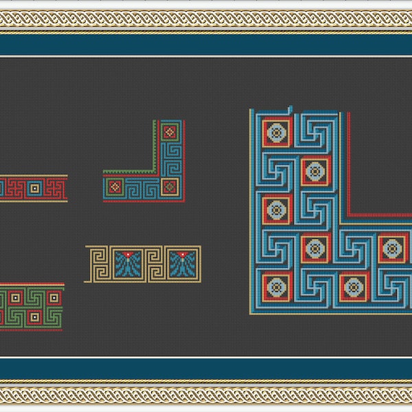 Meander Decorative  Borders and Frames Collection  Textile Ornaments Counted Cross Stitch Pattern , Instant download PDF
