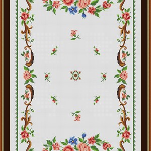 Aubusson style Cross Stitch Table Runner chart embroidery stitch pattern,pdf pattern, Instant download PDF