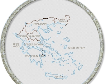 Map of Greece Cross stitch pattern, pdf pattern, Instant download PDF