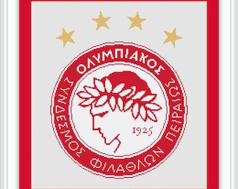 Olympiakos S.F.P. Football Club Thrylos The Legend, Olympiacos CFP Logo Stickmuster 2 Kreuzstichmuster Sofortiger Download PDF