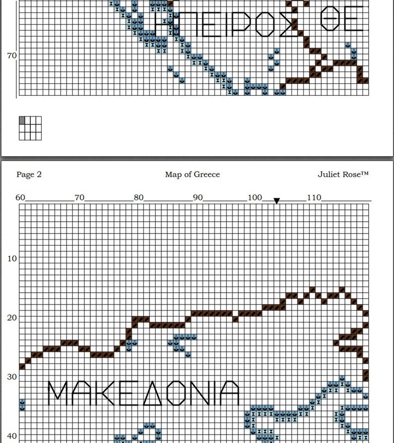 Map of Greece Cross Stitch Pattern, Pdf Pattern, Instant Download PDF