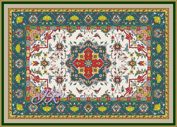 Oriental Rug Vintage Rug  Turkish carpet 151X104cm, Tapestry embroidery needlepoint, Cross stitch pattern, pdf pattern, Instant download PDF
