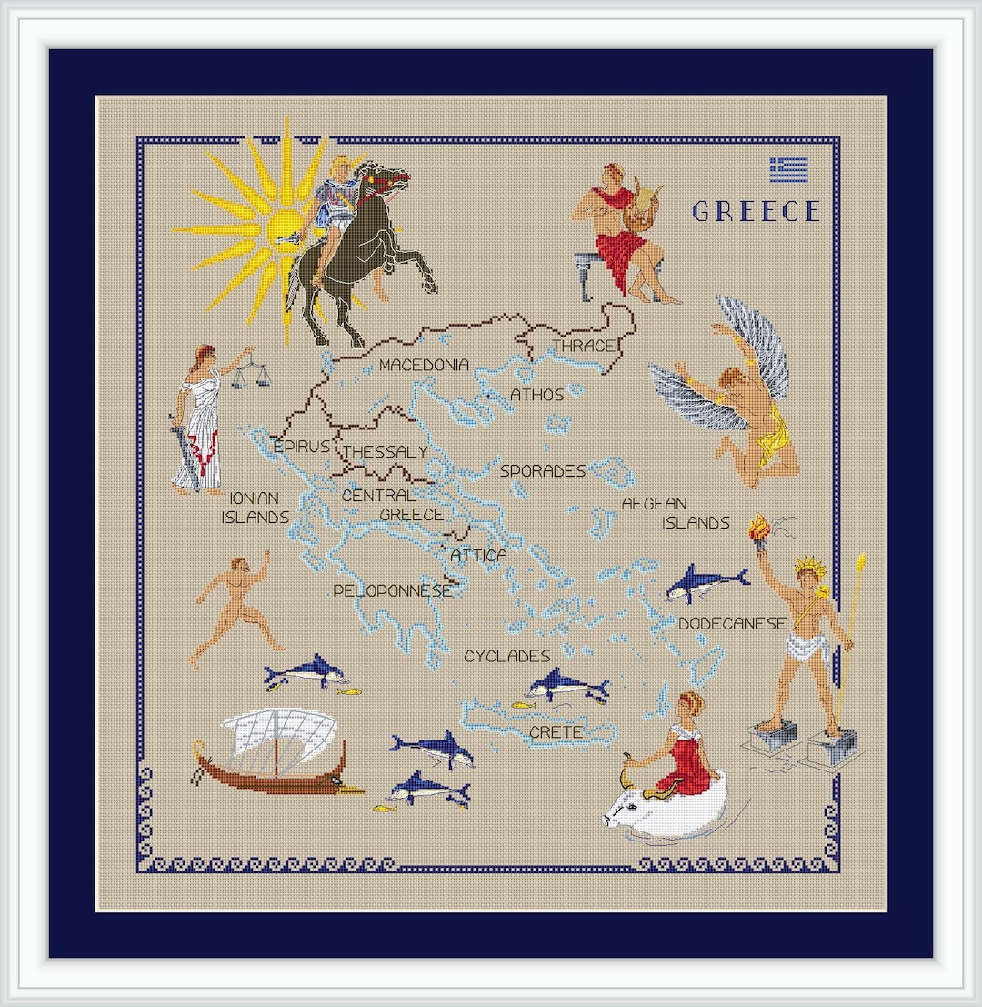 Map of Greece Cross Stitch Pattern, PDF Pattern, Instant Download PDF ...